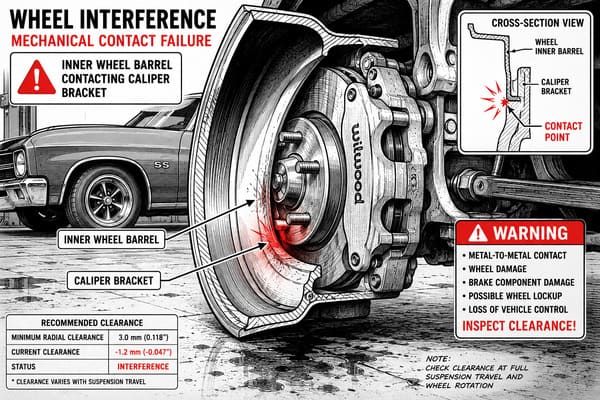 wrong wheel offset caliper contact fender rub classic car wrong offset wheel fitment problem classic muscle car