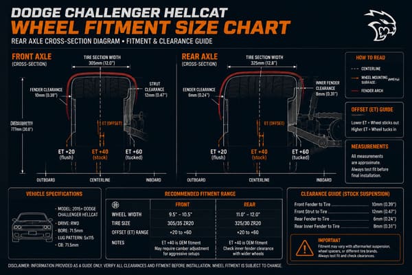 Dodge Challenger Hellcat wheel size fitment guide Wheel size fitment chart for Dodge Challenger Hellcat