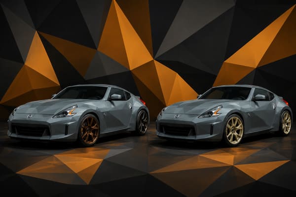 Bronze and gold forged wheels on gray Nissan 370Z