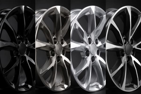 Corvette C8 Wheel Finish Types Comparison Wheel finish options for white Corvette C8 including brushed titanium and gloss black