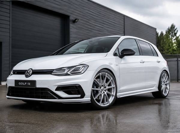 Silver and Machined Wheels on White Volkswagen Golf R Silver machined wheels on white Volkswagen Golf R