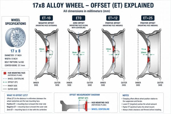 What Does 17x8 Mean on a Wheel diagram showing wheel offset ET values on a 17x8 forged wheel