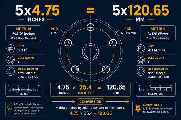 5x4.75 vs 5x120.65 Bolt Pattern Conversion\\\ 5x4.75 equals 5x120.65 bolt pattern conversion chart