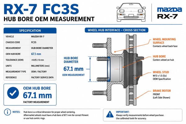 RX-7 FC3S OEM hub bore size 67.1mm specification chart