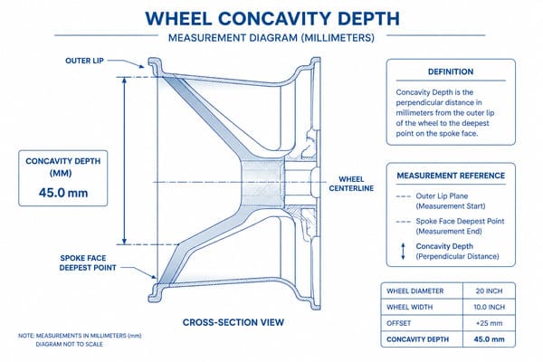Wheel Concavity Measurement in Millimeters Forged wheel concavity depth measurement diagram