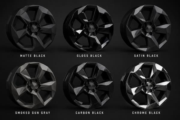 Different black wheel finishes comparison