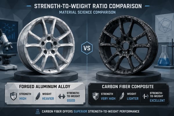 Comparing forged aluminum alloy and carbon fiber wheel materials for strength-to-weight ratio forged aluminum alloy wheel material strength-to-weight ratio comparison