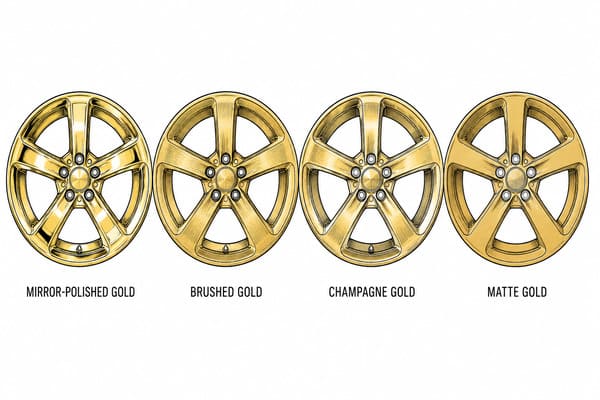 Gold Wheel Finish Types Comparison for White Ferrari SF90\\\ Four gold wheel finish types side by side comparison