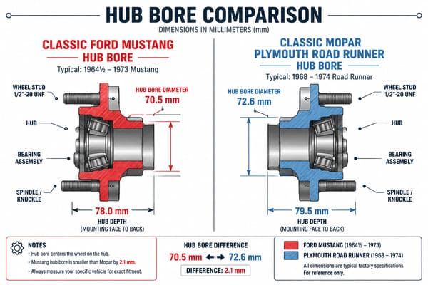 Ford vs Dodge Lug Pattern Hub Bore Difference Ford vs Mopar hub bore comparison for 5x114.3mm bolt pattern