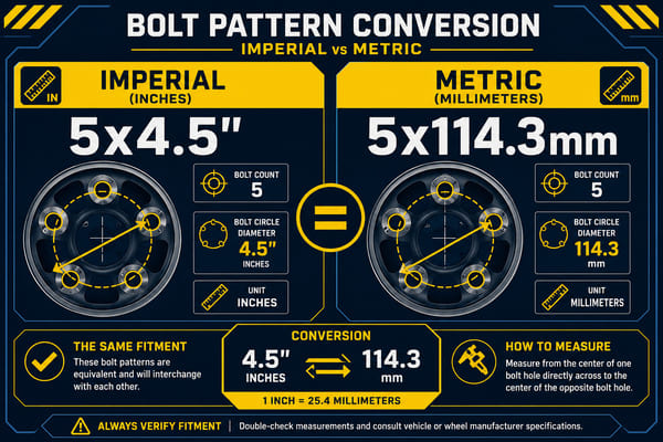 5x4.5 Same as 5x114.3 Bolt Pattern Conversion 5x4.5 vs 5x114.3 bolt pattern comparison imperial metric conversion