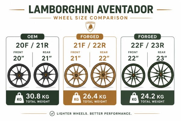 Forged wheel size comparison for Lamborghini Aventador