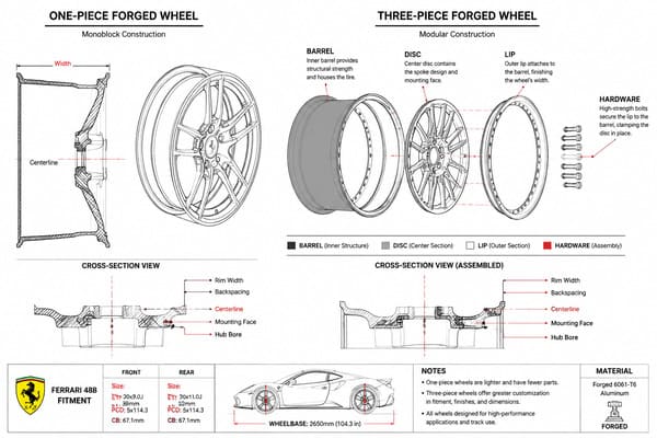 One-Piece vs Multi-Piece Forged Wheels for Ferrari 488 One-piece vs three-piece forged wheels for Ferrari 488