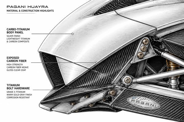 Pagani Huayra Design Color Palette for Wheel Selection\ Pagani Huayra color cues — carbon fiber, titanium hardware, silver body