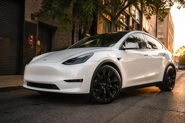 Gloss black wheels on white Tesla Model Y
