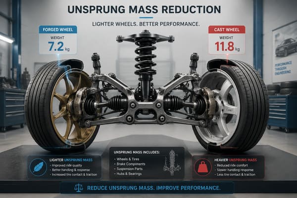 How wheel weight influences vehicle efficiency and handling Forged wheel weight comparison showing unsprung mass reduction