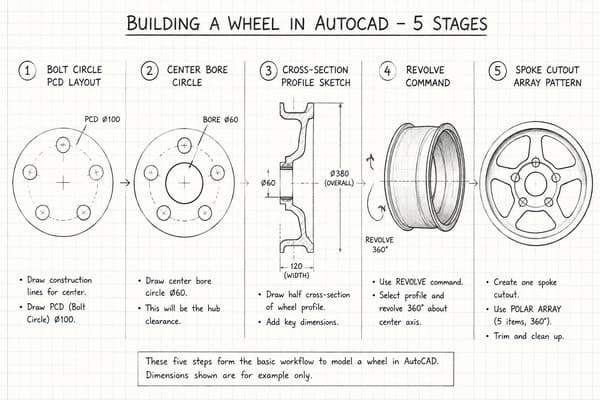 Making a Wheel in AutoCAD Step by Step\\\ How to make a wheel in AutoCAD
