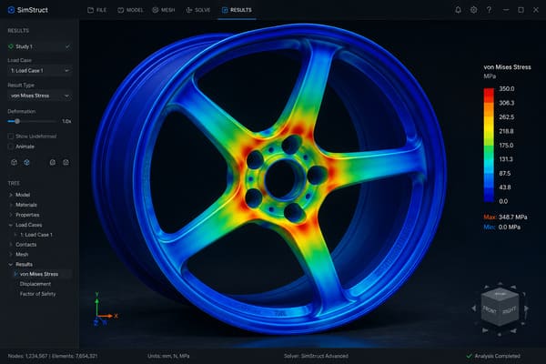 Finite element analysis FEA stress simulation used in forged wheel structural design finite element analysis FEA stress simulation forged wheel design