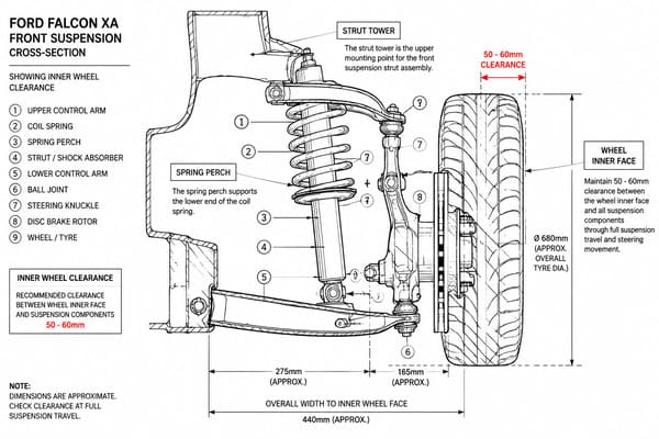Wide wheel fitment Ford Falcon XA inner clearance