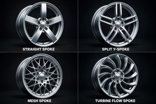 Most Common Spoke Designs in Forged Wheels Common forged wheel spoke designs straight split Y mesh turbine