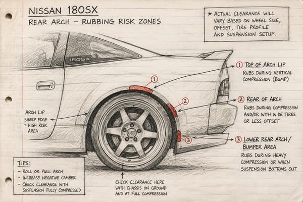 18x9 wheel rubbing risk on stock Nissan 180SX