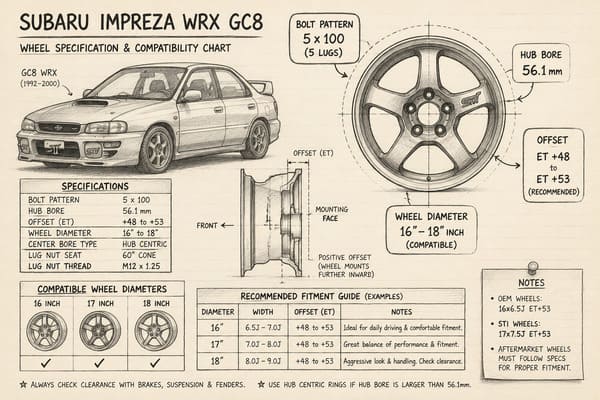 Subaru GC8 Compatible Wheel Specs Subaru Impreza WRX GC8 full wheel spec compatibility chart