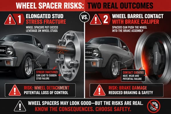 Risks of Wrong Wheel Backspacing on Dodge Coronet R/T Without Spacers Wheel stud fatigue and brake caliper clearance risk on classic muscle car