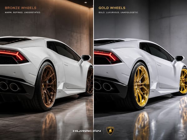Bronze or Gold Wheels on White Lamborghini Huracán Bronze and gold wheels on white Lamborghini