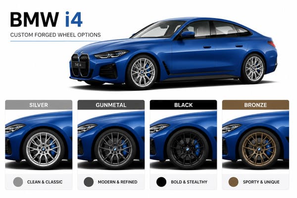 Which Wheel Colors Work Best with a Blue BMW i4\ Blue BMW i4 with custom forged wheels color options