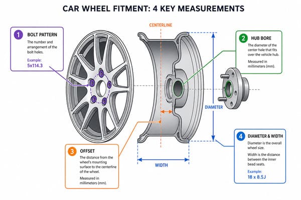 What Is Wheel Fitment and Why Does It Matters for Your Car Wheel fitment variables bolt pattern offset hub bore diameter
