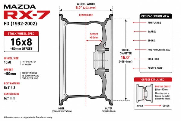 Mazda RX-7 FD Stock Wheel Specifications Mazda RX-7 FD stock wheel specs 16x8 +50mm offset