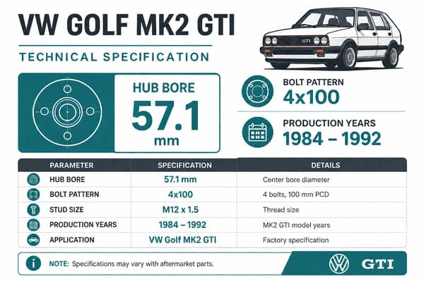 VW Golf MK2 GTI 57.1mm hub bore specification chart