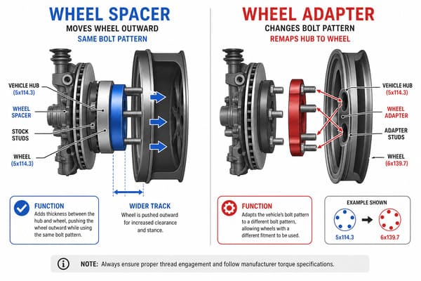 Wheel Adapter vs Spacer Function Comparison Wheel adapter vs spacer comparison diagram