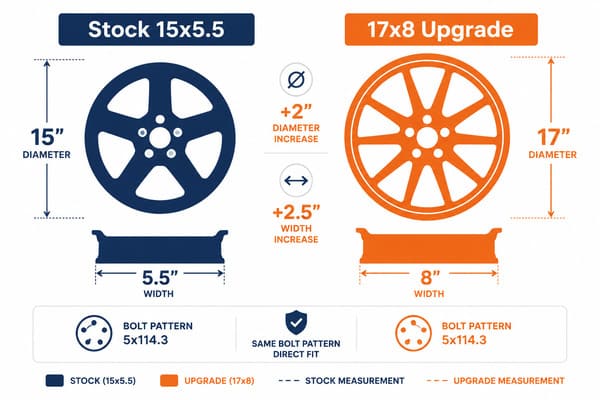 Porsche 914 stock wheel size vs 17x8 upgrade comparison