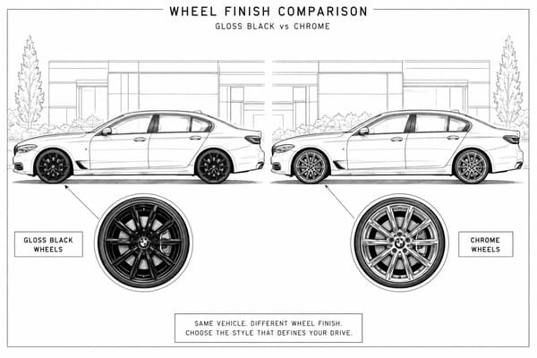Black vs chrome rims on white car comparison