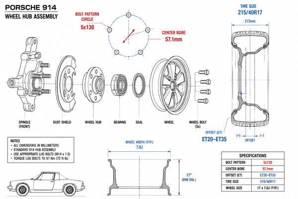 Porsche 914 wheel fitment specs diagram