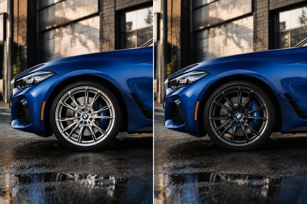 Silver or Gunmetal Wheels on Blue BMW i4\ Silver vs Gunmetal forged wheels on blue BMW i4 comparison