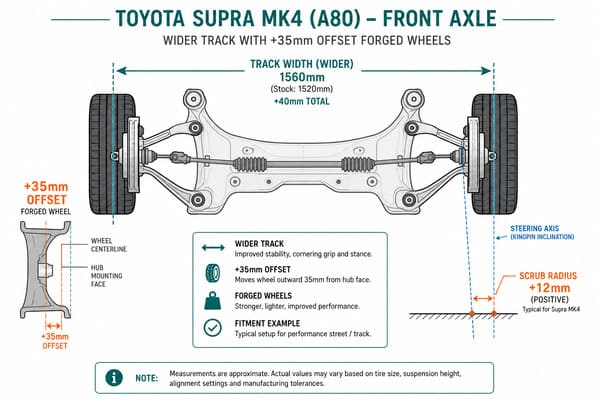 How +35mm Offset Affects Toyota Supra MK4 Handling MK4 Supra track width change with +35mm offset forged wheel