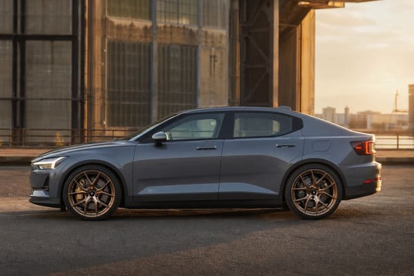 Bronze wheels on gray Polestar 2 visual tension Bronze forged wheels on gray Polestar 2