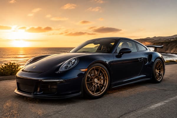 Bronze forged wheels on deep blue car