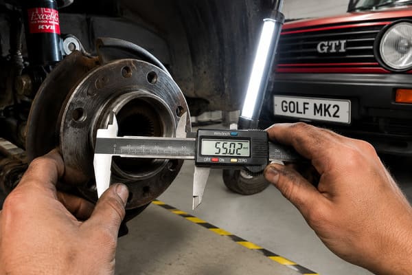 measuring hub bore with vernier caliper on VW Golf MK2 GTI