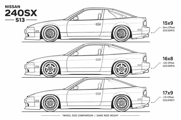 Best Wheel Sizes for Nissan 240SX S13\ Best wheel sizes for Nissan 240SX S13 drift and street builds