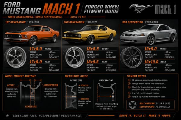Ford Mustang Mach 1 17x8 forged wheels fitment guide