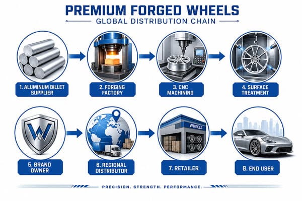 Global distribution chain for premium forged wheels