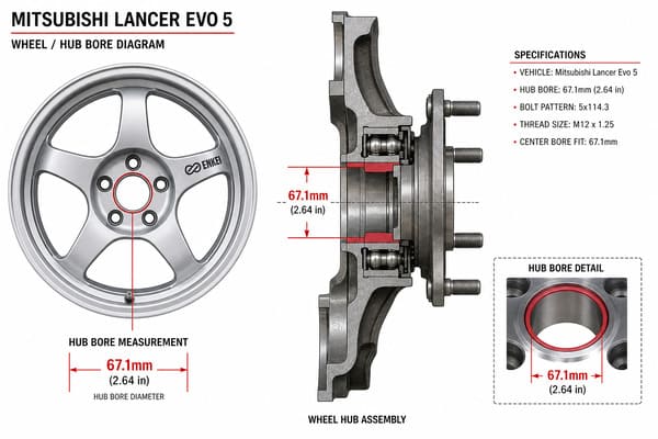 Mitsubishi Lancer Evo 5 Hub Bore 67.1mm Wheel Fitment Mitsubishi Lancer Evo 5 hub bore size and wheel fitment guide