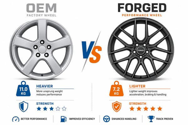OEM and Aftermarket Forged Wheels Side by Side OEM vs Aftermarket Forged Wheels Comparison