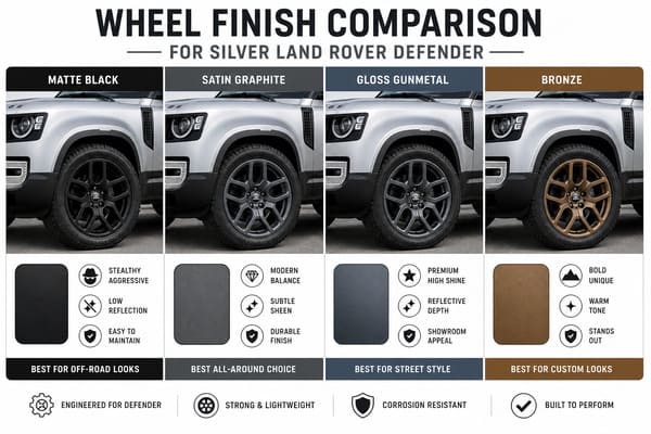 Best Wheel Finishes for Silver Land Rover Defender Silver Land Rover Defender custom forged wheels finish options