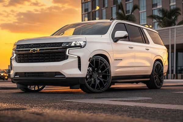 White Chevrolet Suburban with custom forged wheels