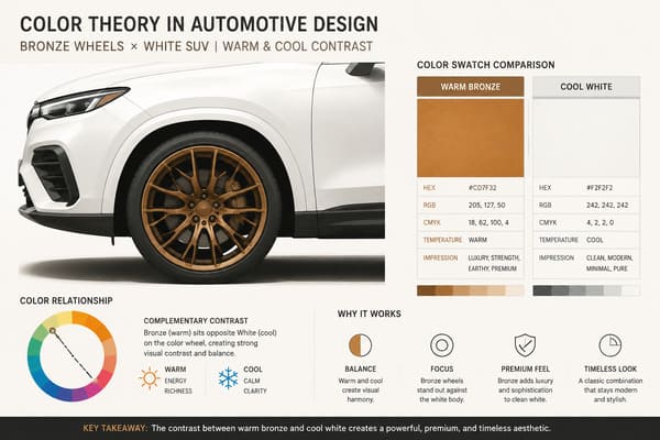 Why Bronze Wheels Work on White SUVs Color contrast bronze wheels white SUV
