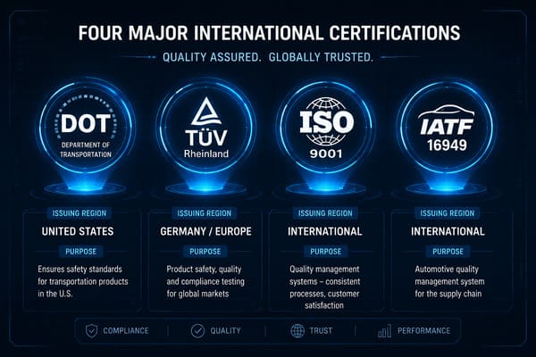 Forged wheel manufacturer certifications DOT TÜV ISO IATF16949