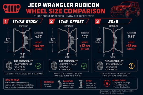 Best wheel size for Jeep Wrangler Rubicon Jeep Wrangler Rubicon wheel size comparison 17 inch